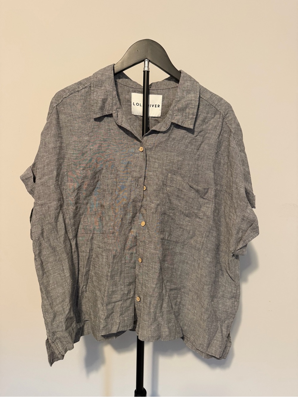 Women’s Grey Button-Up Linen Shirt